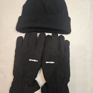HEAD Black Gloves with Beanie